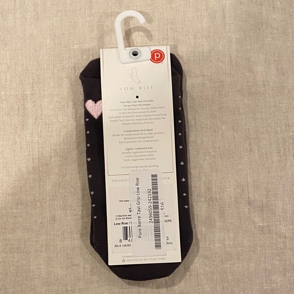 Pure Barre by Tavi Noir Low Rise Grip Socks - Black with Pink Heart - Picture 2 of 2